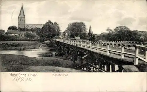 Ak Haselünne im Emsland, Hasebrücke, Kirche