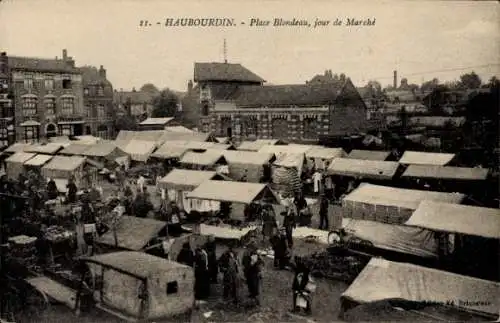 Ak Haubourdin Nord, Place Blondeau, jour de Marche