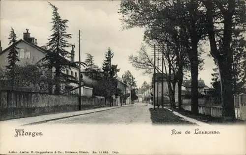 Ak Morges Kt. Waadt Schweiz, Rue de Lausanne, Straßenpartie, Wohnhäuser