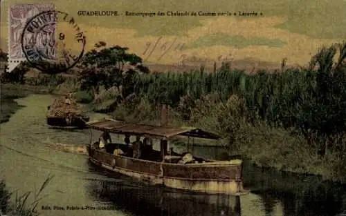 CPA Guadeloupe, Remorquage des Chalans de Cannes sur la Lezarde