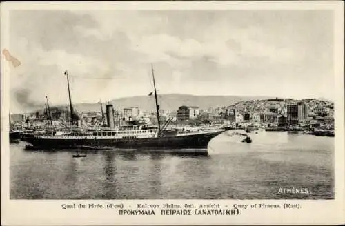 Ak Athen Griechenland, Quai du Pirée, Schiff