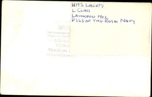 Ak Britisches Kriegsschiff H.M.S. Liberty, Royal Navy