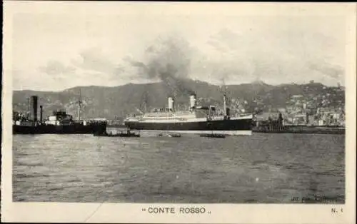 Ak Genova Genua Liguria, Italienisches Passagierschiff Conte Rosso im Hafen von  weitere Schif...