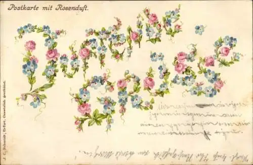Litho Duftende Grüße, Blumen, Kitsch