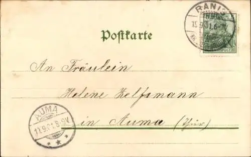 Litho Mädchen-Porträt, Glücksklee, Kitsch