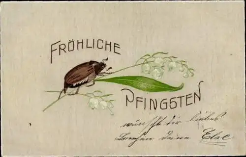 Ak Glückwunsch Pfingsten, Maikäfer, Maiglöckchen