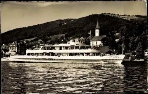 Ak Hilterfingen Thun Kanton Bern Zwitserland, Motorschiff Jungfrau, Kirche, Hotel Bellevue