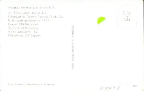 Ak Frachtschiff Alblasserdijk, Holland-America Line HAL