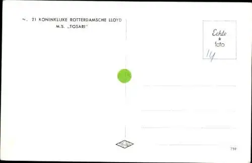 Ak Frachtschiff M.S. Tosari, Koninklijke Rotterdamsche Lloyd KRL