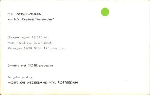 Ak Frachtschiff M.S. Amstelmolen, N. V. Reederei Amsterdam