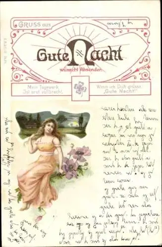 Litho Gute Nacht, Junge Frau