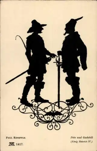 Scherenschnitt Künstler Ak Konewka, Paul, Peto und Gadshill, König Heinrich IV