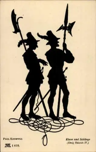 Scherenschnitt Künstler Ak Konewka, Paul, Klaue und Schlinge, König Heinrich IV