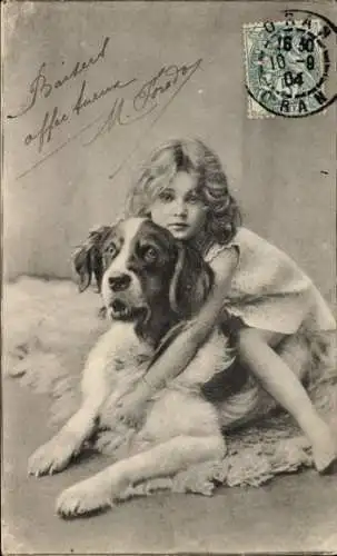 Ak Mädchen mit Hund, Portrait