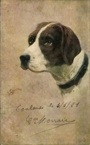 Künstler Ak Jagdhund, Hundekopf