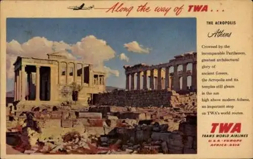 Ak Athen Griechenland, Akropolis von  TWA Werbung