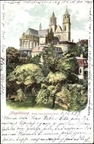 Ak Magdeburg an der Elbe,  Dom vom Fürstenwall, Bäume, Häuser