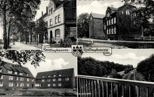 Ak Röllinghausen Recklinghausen im Ruhrgebiet, Ledigenheim, Volksschujle, Autobahn