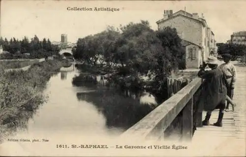 Ak Saint Raphaël Var, La Garonne und Alte Kirche