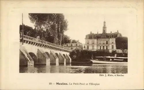 Ak Meulan en Yvelines, Brücke, Petit Pont, Hospice, Personen