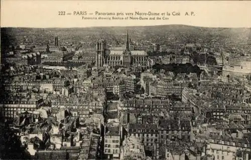 Ak Paris IV Ile de la Cité,  Blick auf die Kathedrale Notre-Dame und die Stadt