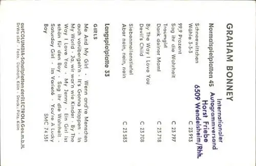 Ak Sänger Graham Bonney, Portrait, EMI Columbia