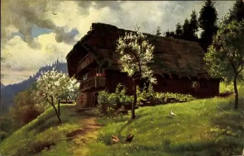 Künstler Ak Hoffmann, H., Frühling im Schwarzwald, Bauernhaus