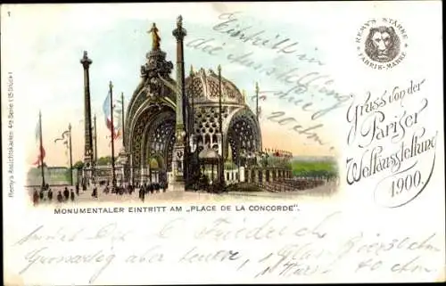 Litho Paris, Ausstellung 1900, Place de la Concorde, Eintritt