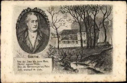 Künstler Ak Liebig, B., Oberrad Frankfurt am Main, Gerbermühle, Goethe, Gedicht