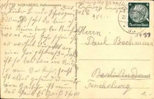 Ak Nürnberg in Mittelfranken, Hallertorpartie, Straßenbahn, Burg, Fachwerkhäuser