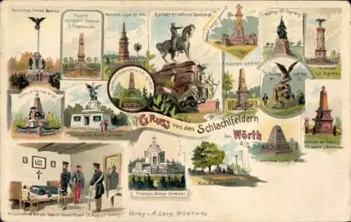 Litho Wœrth sur Sauer Woerth Wörth an der Sauer Elsass Bas Rhin, Schlachten-Denkmäler