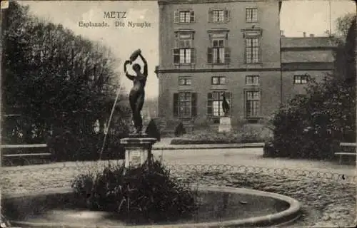 Ak Metz Moselle, Esplanade, Nymphe