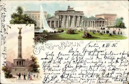 Litho Berlin, Siegessäule, Brandenburger Tor