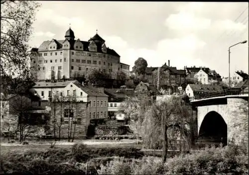 Ak Zschopau im Erzgebirge Sachsen, Schloss Wildeck, Teilansicht, Brücke