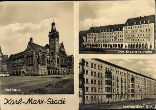 Ak Karl Marx Stadt Chemnitz in Sachsen, Rathaus, Inn. Klosterstraße, Zschopauer Straße