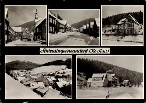 Ak Schleusingerneundorf Schleusingen in Thüringen, Gasthof , Straße im Winter