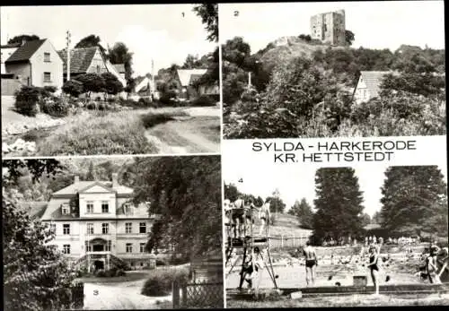 Ak Sylda Arnstein im Kreis Mansfeld Südharz, Burgruine Arnstein, Kinderheim Lilo Hermann, Freibad