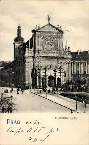 Ak Praha Prag Tschechien, Václavské náměstí, Wenzelsplatz, St. Ignatius Kirche, Prag.