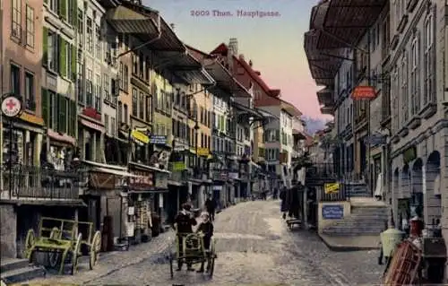 Ak Thun Kanton Bern Schweiz, Hauptgasse, Geschäfte