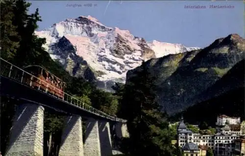 Ak Interlaken Kt. Bern Schweiz, Harderbahn, Jungfrau, Standseilbahn