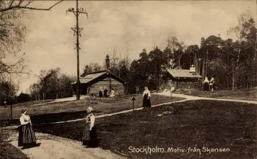 Ak Stockholm Schweden, Motiv från Skansen, Frauen in Tracht