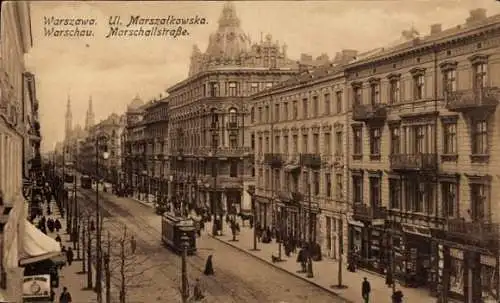 Ak Warszawa Warschau Polen, Marschallstraße, Straßenbahn