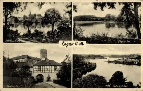 Ak Łagów Lagow Neumark Ostbrandenburg, Tschetsch See, Berliner Tor, Schloss, Kirche, See