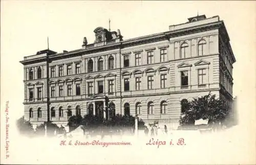 Ak Lípa Leipa Region Königgrätz, H. h. Staab-Obergymnasium, schwarz-weiße Darstellung, histori...