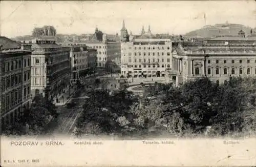 Ak Brno Brünn Südmähren, Panorama von  Kobližná Straße, Terezino Koliesko, Špilberk