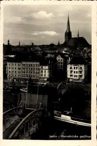 Ak Stettin Pommern, Teilansicht der Stadt, Blick auf die Hansabrücke