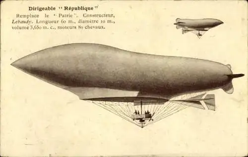 Ak Dirigeable Republique, remplace le Patrie, moteurs 80 chevaux, Französisches Luftschiff