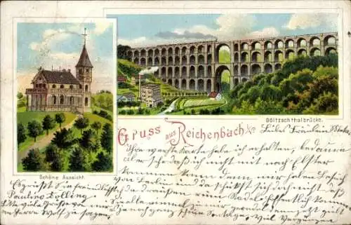 Ak Reichenbach im Vogtland, Schöne Aussicht, Göltzsch thalbrücke, Ansichtskarte