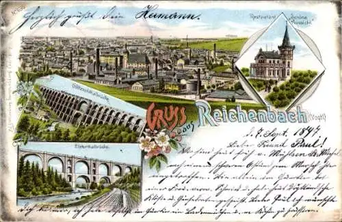 Ak Reichenbach im Vogtland, Vielseitige Stadtansicht, restaurierte Gebäude, Brücken, Natur