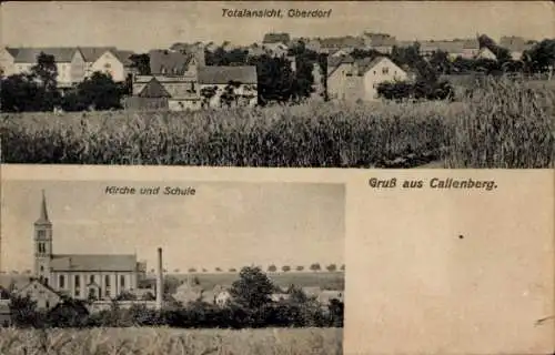 Ak Callenberg in Sachsen, Totalansicht, Oberdorf, Kirche und Schule